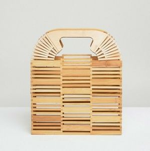 Asos Design Bamboo Wooden Boxy Clutch Bag